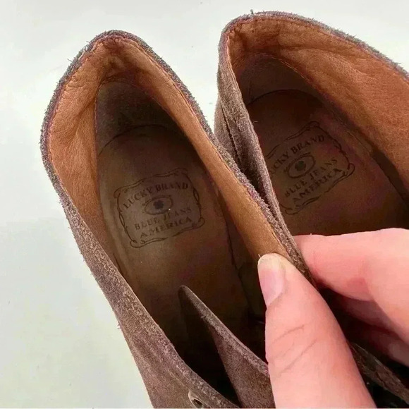 Lucky brand sway ankle booties size 7.5 37.5 chocolate brown suede wedge boots - Picture 9 of 13